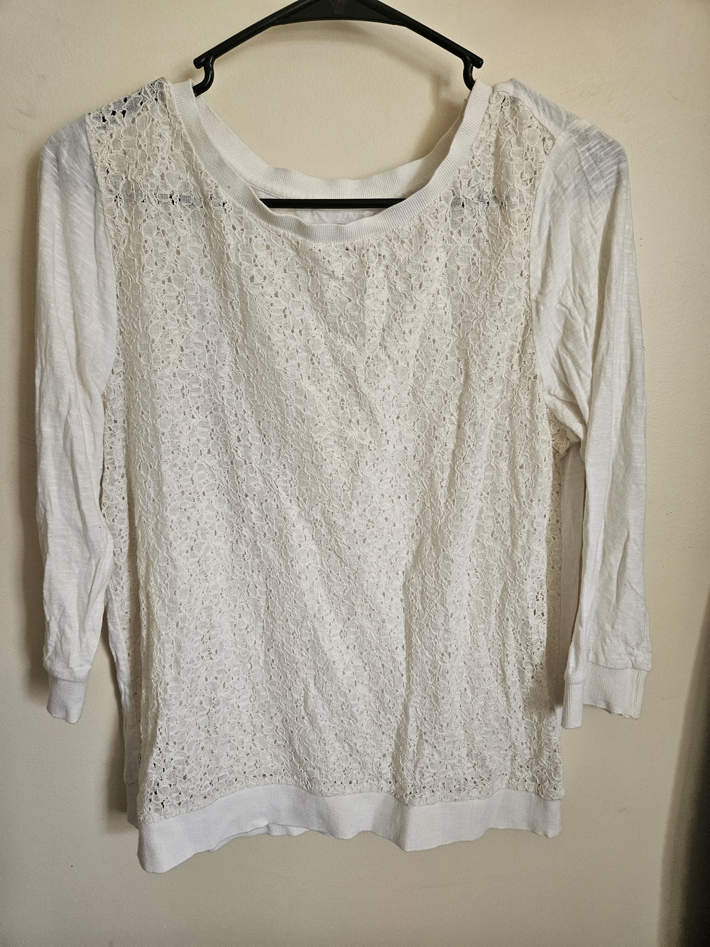 Ann Taylor LOFT Cream Lace Overlay Long Sleeve Top